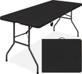 Zwarte inklapbare tafel 180 cm, uitgeklapt en ingeklapt met handvat