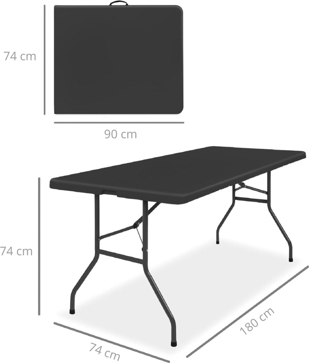 Opvouwbare picknicktafel (tafelblad met een draagvermogen van 150 kg) met 2 banken, stalen bankenset voor buiten met parasolgat, opvouwbare, draagbare eettafel voor terras, tuin, zwembad (zwart) | NL Opvouwbare picknicktafel (tafelblad met een draagvermogen van 150 kg) met 2 banken, stalen bankenset voor buiten met parasolgat, opvouwbare, draagbare eettafel voor terras, tuin, zwembad (zwart) | NL