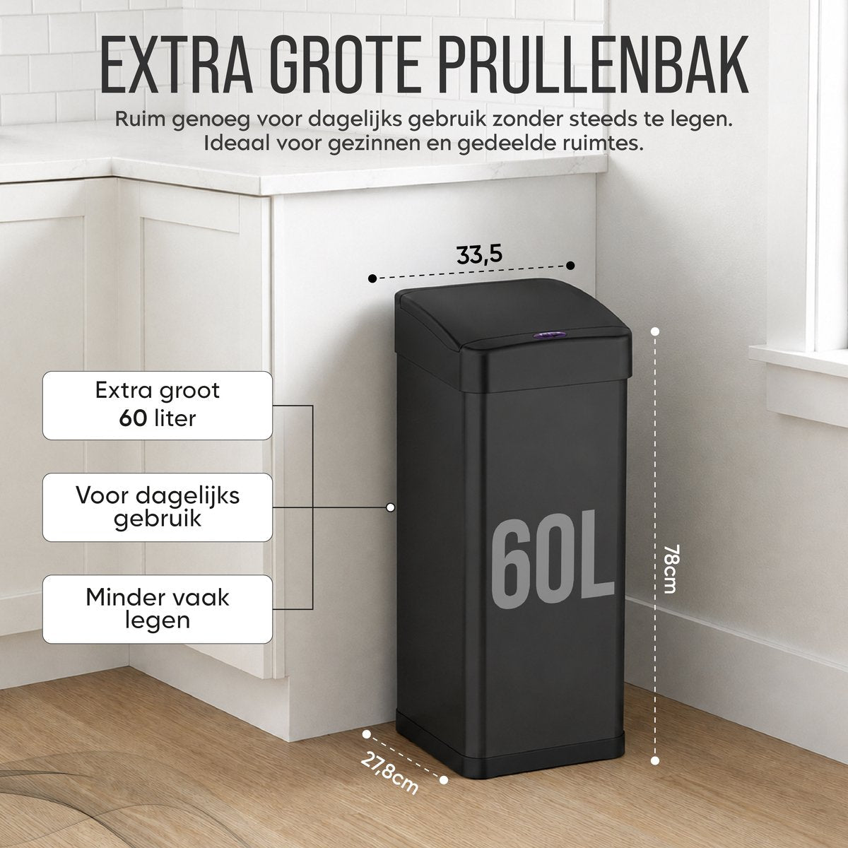 ADSafety Sensor Prullenbak 60L - Rechthoekig - ADSafety