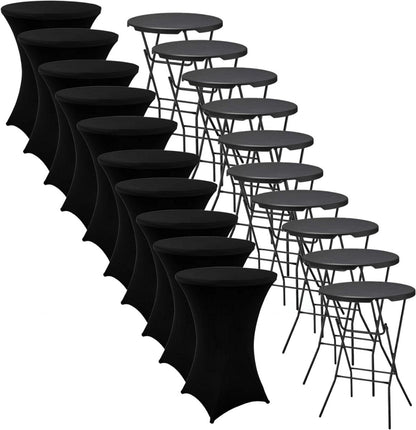 ADSafety Statafel - 10 Stuks - Inclusief Statafelhoes - Ø80 x 110 cm - Zwart - ADSafety