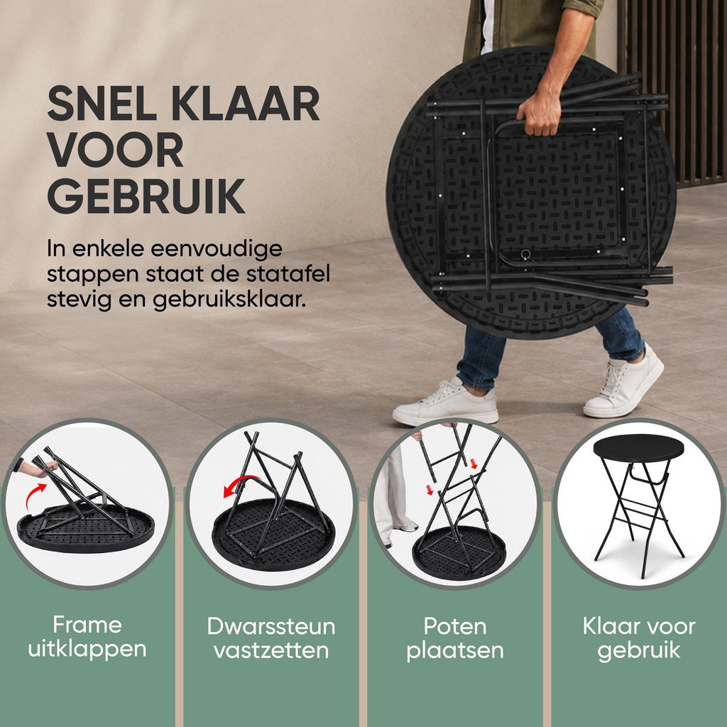 Statafel zwart – in enkele stappen uitgeklapt en klaar voor gebruik