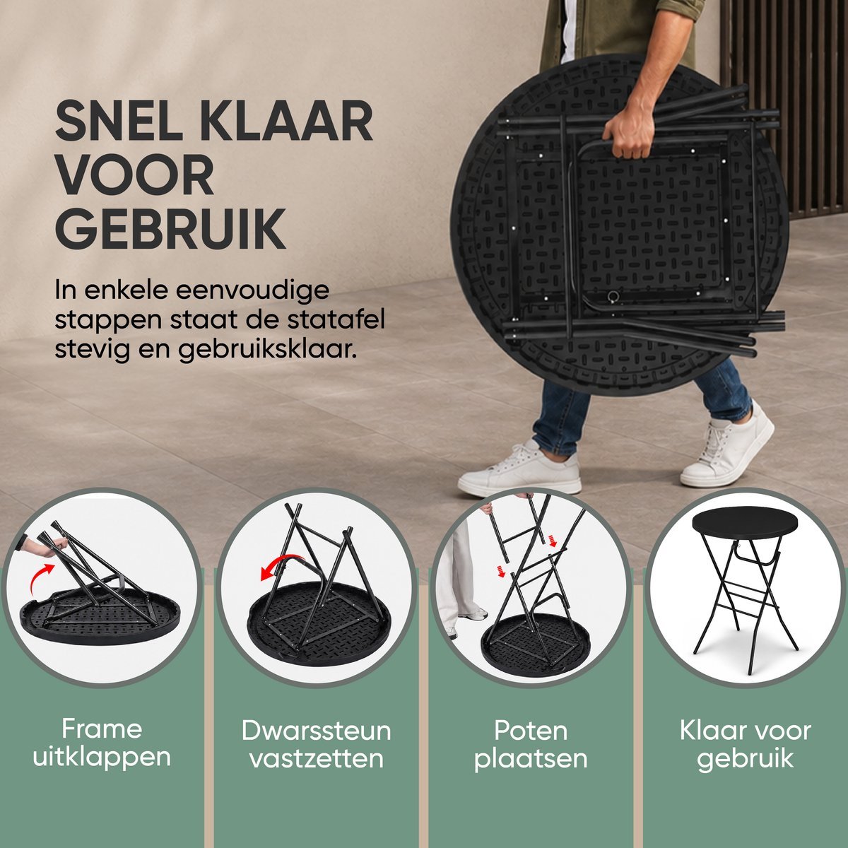 Statafel zwart – in enkele stappen uitgeklapt en klaar voor gebruik
