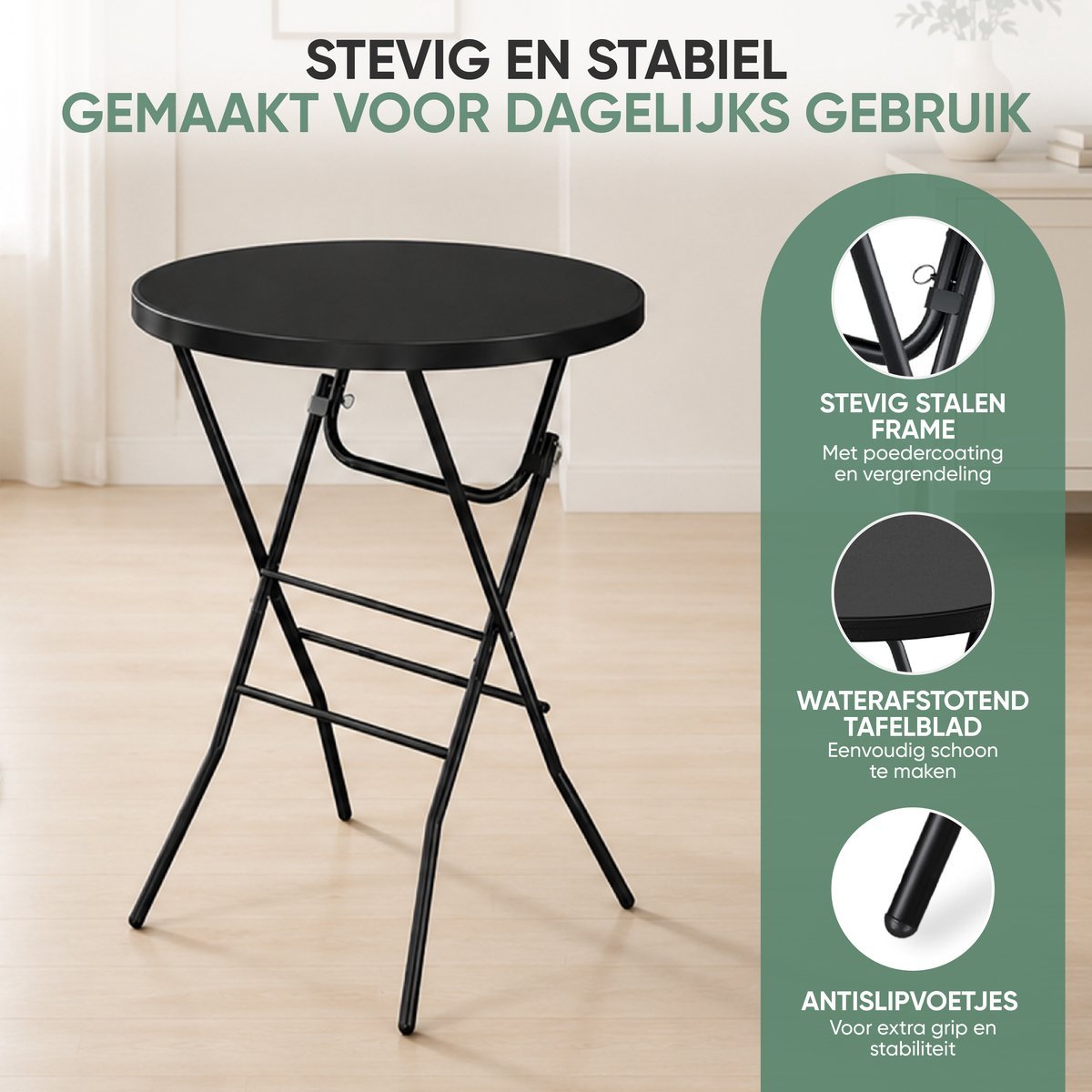 Zwarte statafel zonder hoes – stalen frame, tafelblad en antislipvoetjes