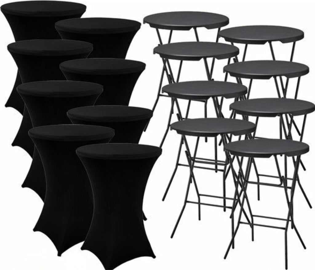 Set zwarte statafels, met en zonder statafelhoes