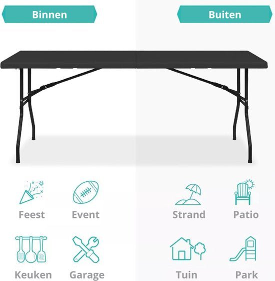Zwarte inklapbare tafel 180 cm voor binnen en buiten