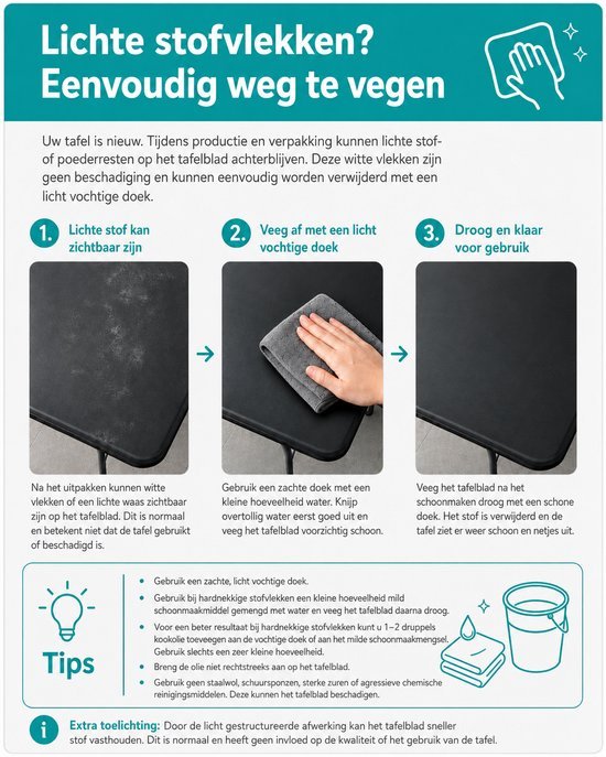 Inklapbare tafel – lichte stofvlekken verwijderen in drie stappen, met tips