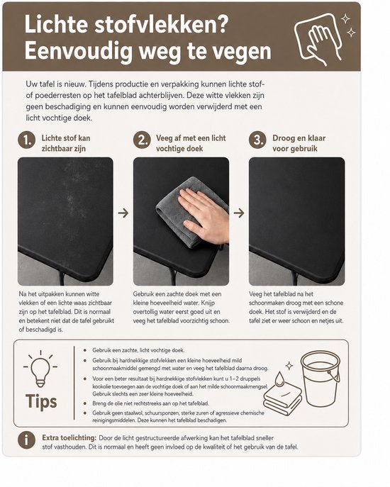 Ronde inklapbare tafel, uitvoering zwart – lichte stofvlekken verwijderen, met tips