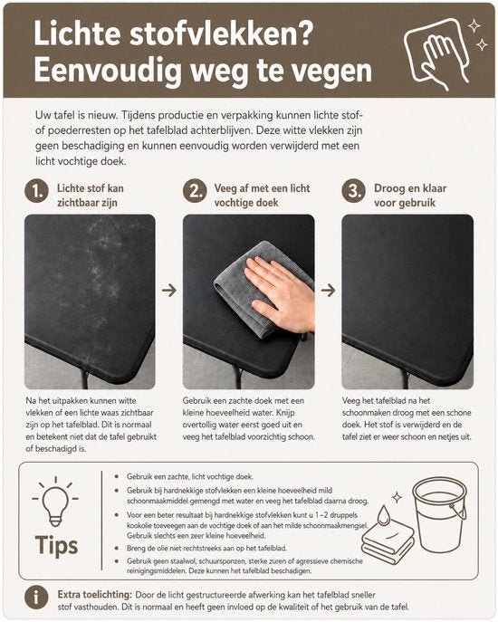 Ronde inklapbare tafel, uitvoering wit – lichte stofvlekken verwijderen, met tips