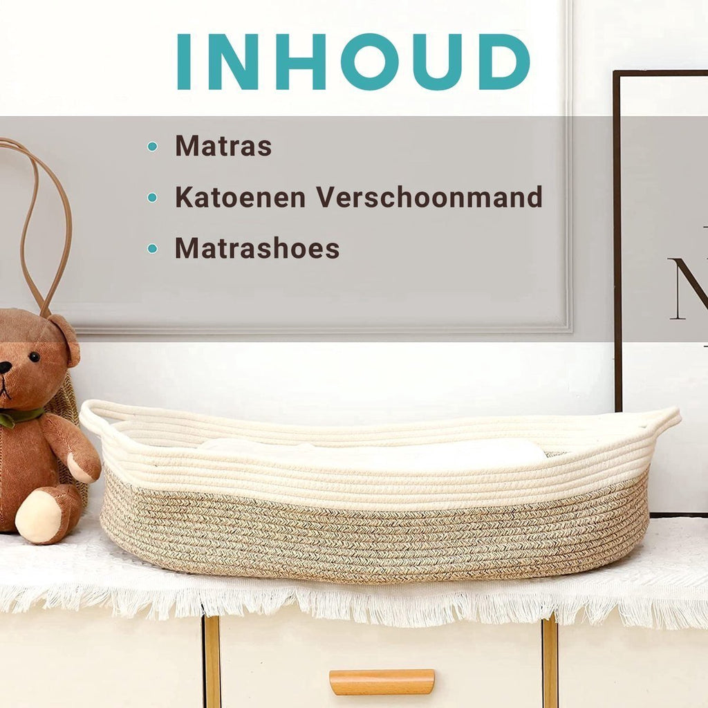 Verschoonmand – inhoud: matras, katoenen mand en matrashoes