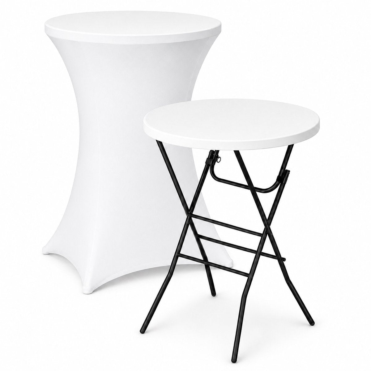 Witte statafel met en zonder statafelhoes
