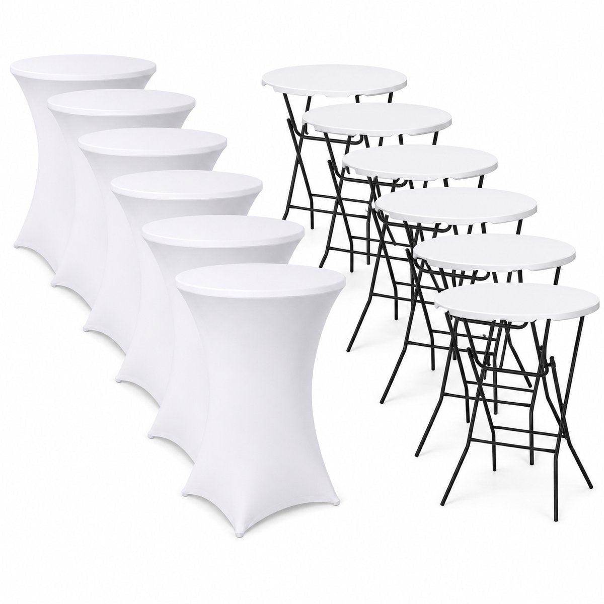 Set witte statafels, met en zonder statafelhoes