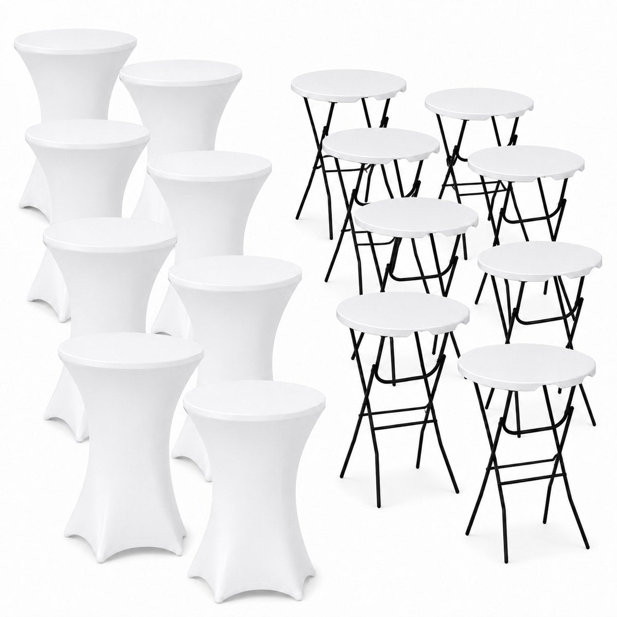 Set witte statafels, met en zonder statafelhoes